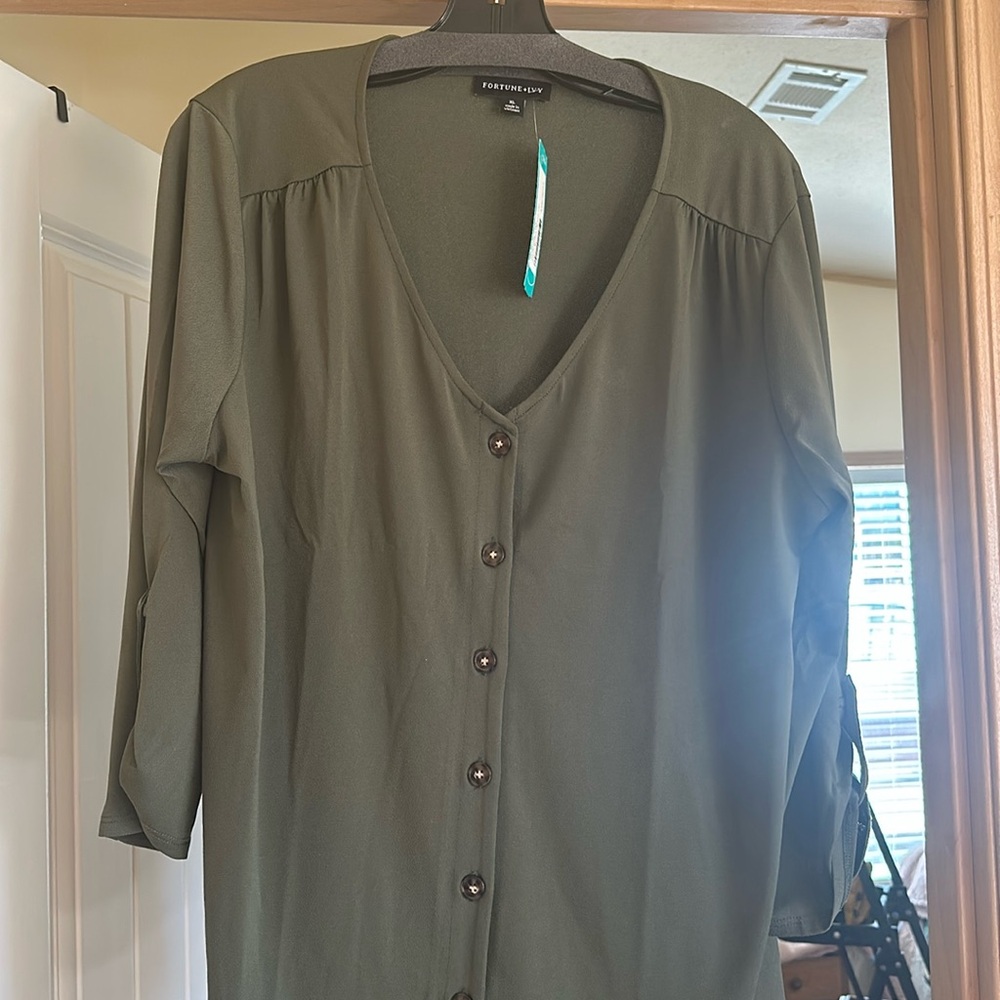 NWT Fortune+Ivy Elaina button up knit top ladies xl